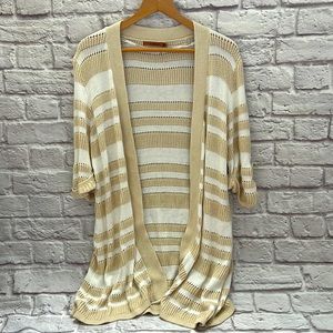 Tan & white cardigan sweater open front